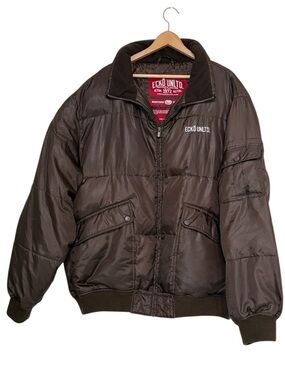Ecko Unltd XXL Brown Puffer Jacket Y2K Oversized Bomber Streetwear READ